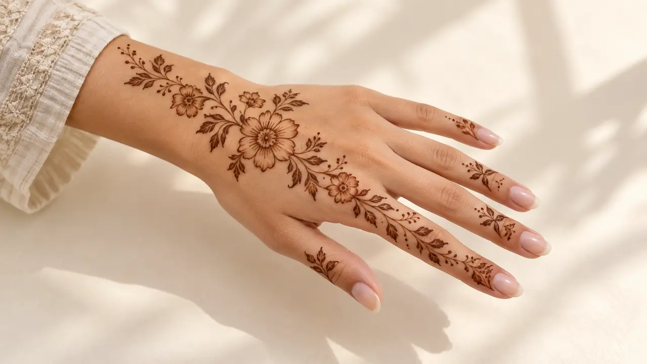 Motivo mehndi floreale con fiori e foglie