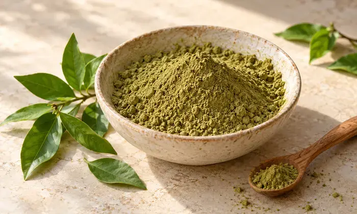 Henna powder and leaves