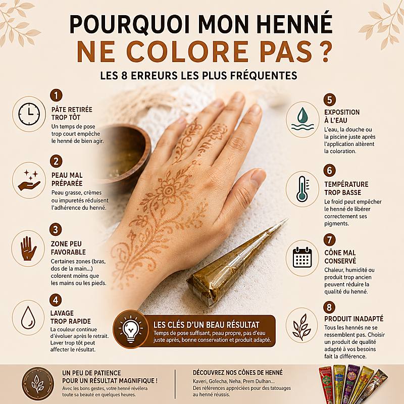 Pourquoi mon henné ne colore pas les causes fréquentes et les solutions pour un tatouage plus visible